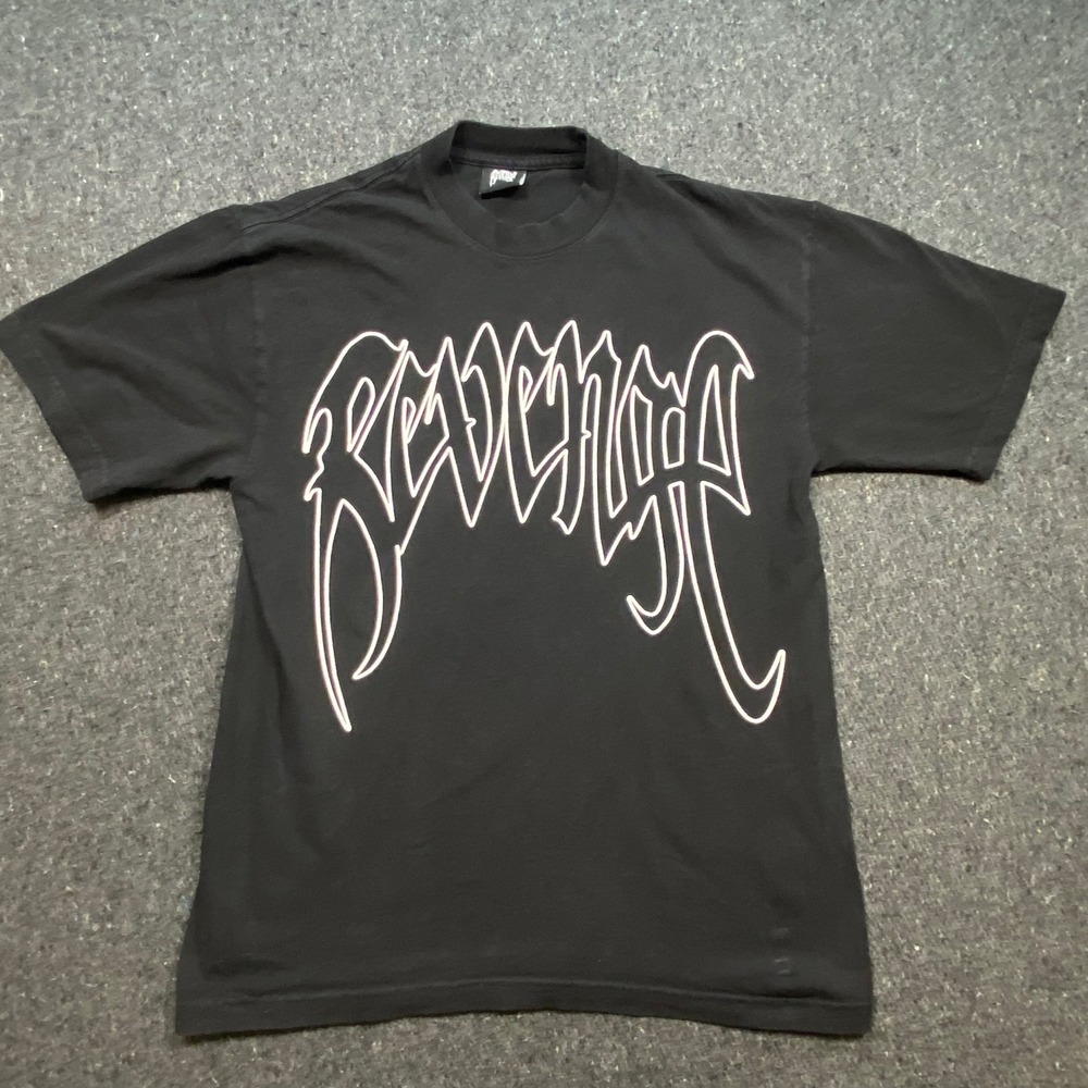 Revenge Graphic Logo‎ T Shirt Medium Mens Black Streetwear White Outline Tee